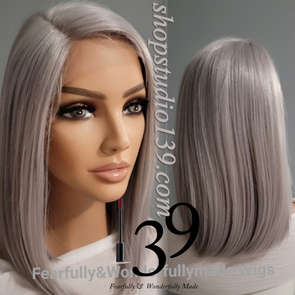 Sliver grey HD lace front bob wig with side part - Picture 2 of 3